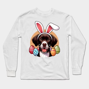 Portuguese Pointer Enjoys Easter with Bunny Ear Headband Long Sleeve T-Shirt